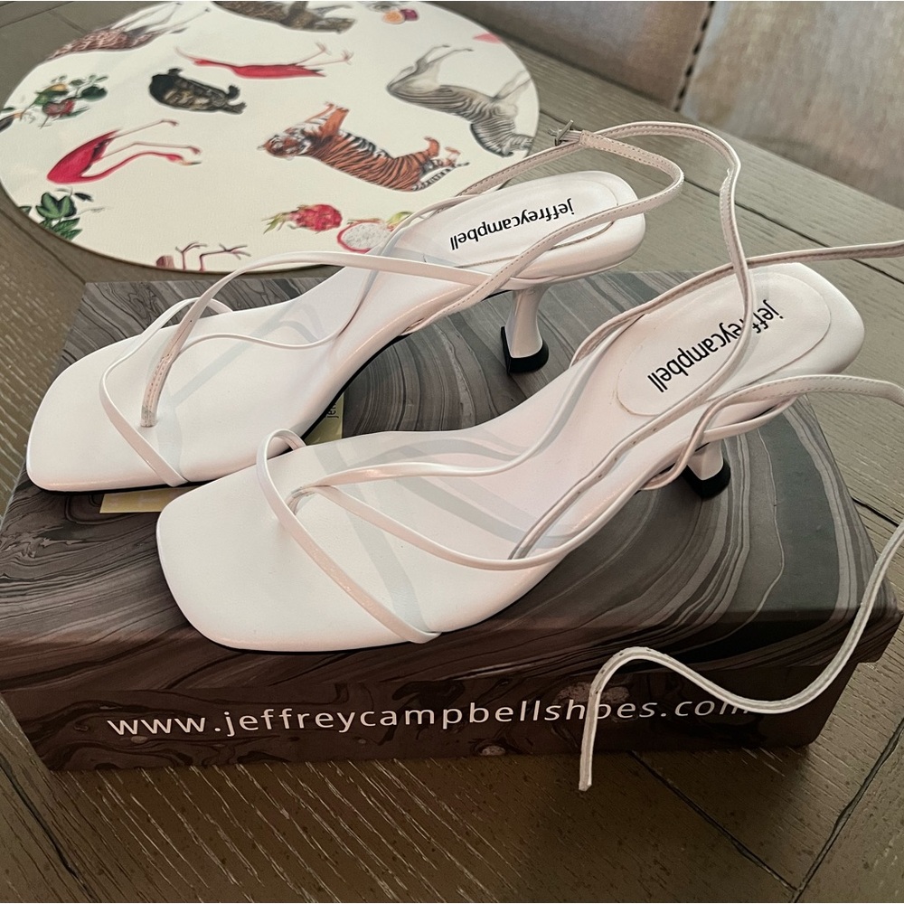 Jeffrey Campbell White Strappy Kitten Heel Sandals